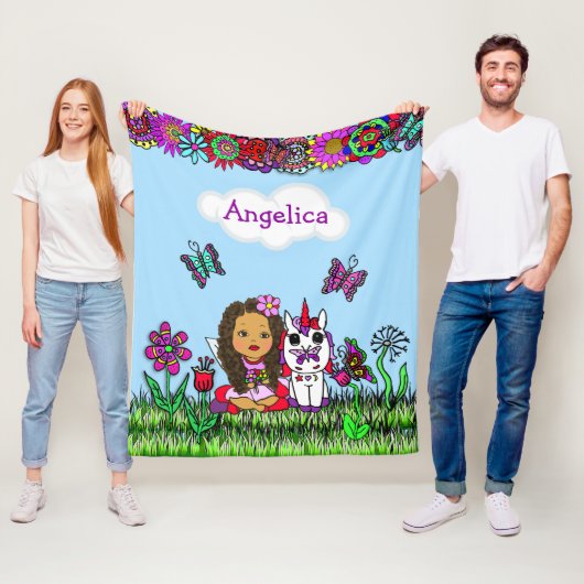 パーソナライズされた妖精、花と蝶ガールズ フリースブランケット (インサイチュ)