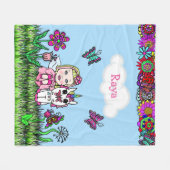 パーソナライズされた妖精、花と蝶ガールズ フリースブランケット (正面(横))