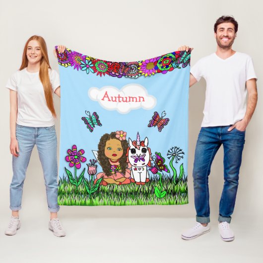 パーソナライズされた妖精、花と蝶ガールズ フリースブランケット (インサイチュ)