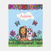 パーソナライズされた妖精、花と蝶ガールズ フリースブランケット (正面)