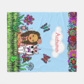 パーソナライズされた妖精、花と蝶ガールズ フリースブランケット (正面(横))