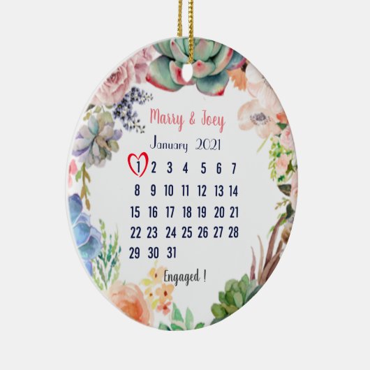 パーソナライズされた婚約した結婚-31日 セラミックオーナメント (右)