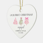 パーソナライズされた婚約オーナメント婚約ギフト セラミックオーナメント (左)