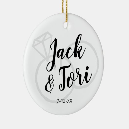 パーソナライズされた婚約カスタムシンプルクリスマスミニマル セラミックオーナメント (右)