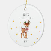 パーソナライズされた子のトナカイ初めてのクリスマス セラミックオーナメント (左)