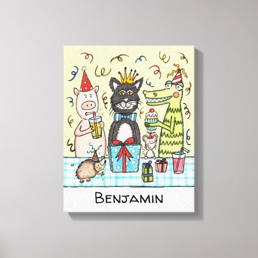 パーソナライズされた子のパーティー動物写真キャンバス キャンバスプリント (正面)