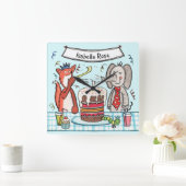 パーソナライズされた子のパーティー動物壁時計 スクエア壁時計 (ホーム)