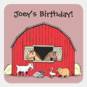 パーソナライズされた子の納屋と農園動物のシール スクエアシール (正面)