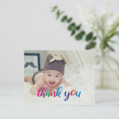 パーソナライズされた子供の誕生日カラフルありがとう ポストカード (スタンド正面)