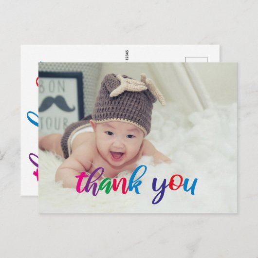 パーソナライズされた子供の誕生日カラフルありがとう ポストカード (正面/裏面)