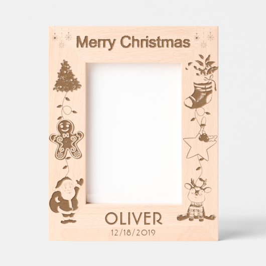 パーソナライズされた子供の誕生日名メリークリスマス レーザー彫刻フレーム (正面)