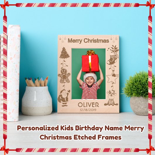パーソナライズされた子供の誕生日名メリークリスマス レーザー彫刻フレーム