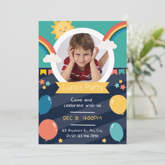 パーソナライズされた子供の誕生日 招待状 (スタンド正面)