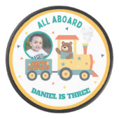パーソナライズされた子供向け列車の誕生日写真 アイスホッケーパック (正面)