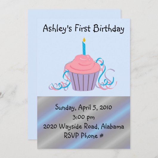 パーソナライズされた子供最初の誕生日 招待状 (正面/裏面)