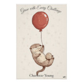 パーソナライズされた子供部屋アート – 赤いバルーン付きオッター ポスター (正面)