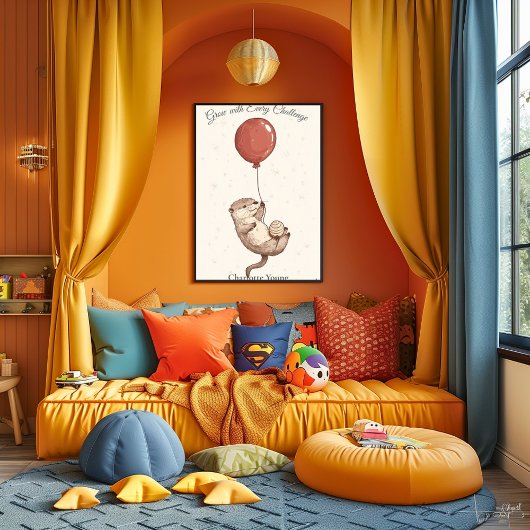 パーソナライズされた子供部屋アート – 赤いバルーン付きオッター ポスター