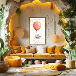 パーソナライズされた子供部屋アート – 赤いバルーン付き鳥 ポスター