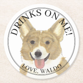 パーソナライズされた子犬と白コーギドッグ結婚ズ ラウンドペーパーコースター
