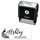 パーソナライズされた孔雀シルエットのフルネーム セルフインキングスタンプ (インサイチュ)