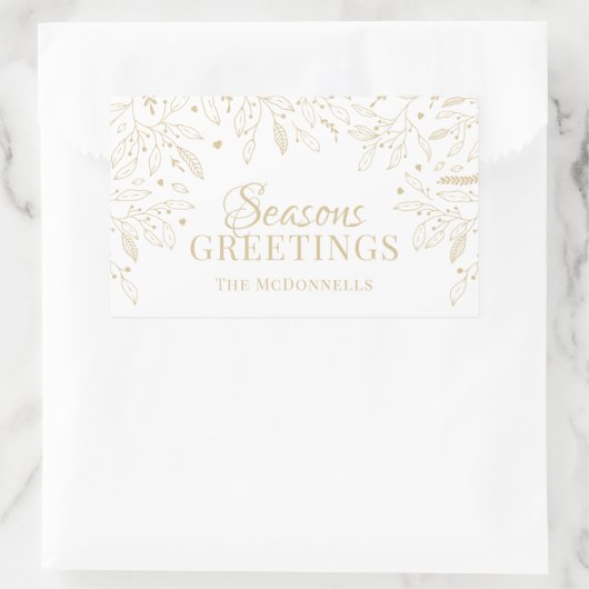 パーソナライズされた季節のごあいさつ金ゴールド 長方形シール (バッグ)