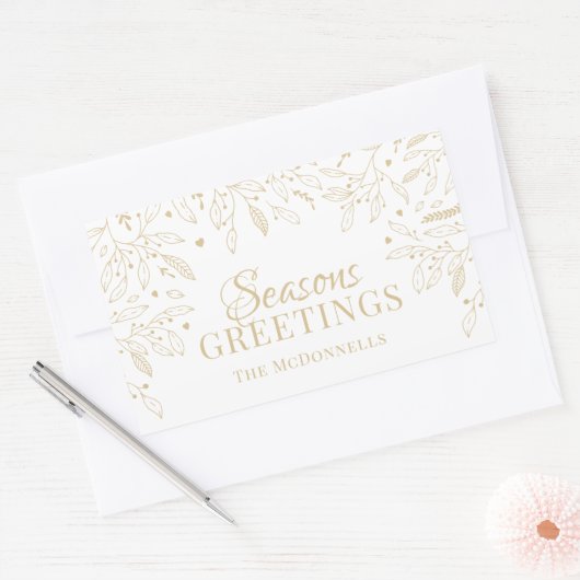 パーソナライズされた季節のごあいさつ金ゴールド 長方形シール (封筒)