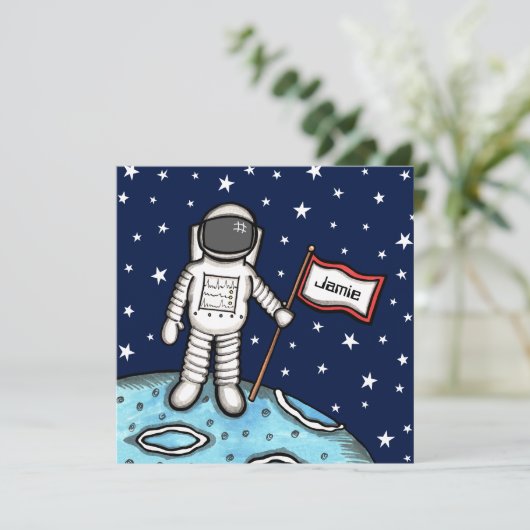 パーソナライズされた宇宙宇宙飛行士誕生日招待状 (スタンド正面)