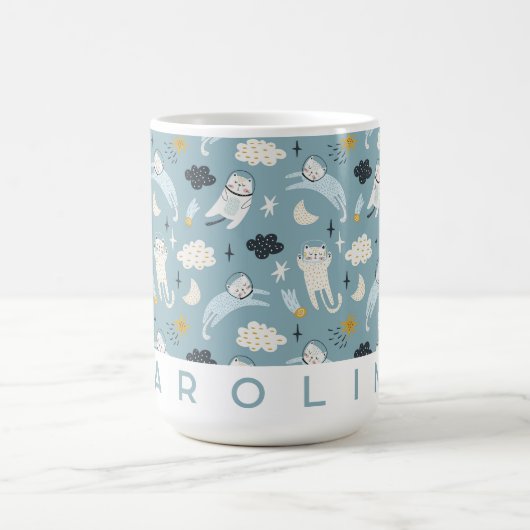 パーソナライズされた宇宙猫マグ | かわいい名前をカスタムする コーヒーマグカップ (中央)