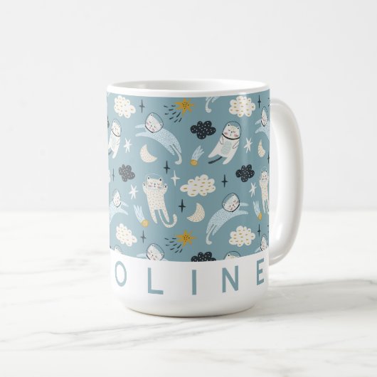 パーソナライズされた宇宙猫マグ | かわいい名前をカスタムする コーヒーマグカップ (正面右)