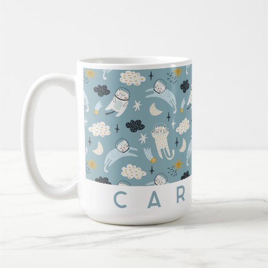 パーソナライズされた宇宙猫マグ | かわいい名前をカスタムする コーヒーマグカップ (左)