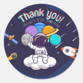 パーソナライズされた宇宙飛行士パーティーのお礼 ラウンドシール (正面)