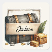パーソナライズされた宝箱ステッカー - カスタム名 スクエアシール (正面)