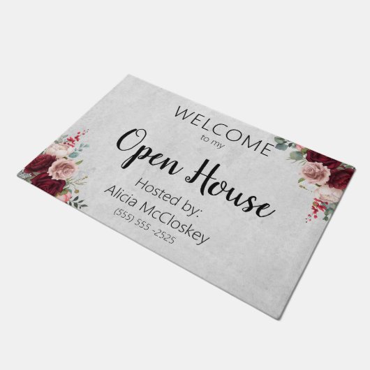 パーソナライズされた実在エステートエージェントオープンハウスフローラ ドアマット (アングル)