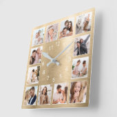 パーソナライズされた家族の写真エレガント金ゴールド スクエア壁時計 (傾斜)