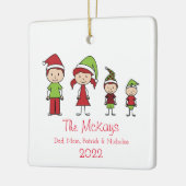 パーソナライズされた家族クリスマス セラミックオーナメント (左)