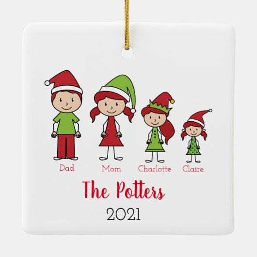 パーソナライズされた家族クリスマス セラミックオーナメント (裏面)