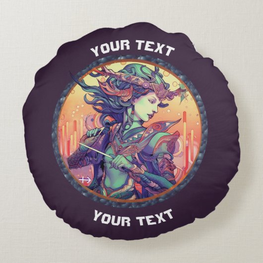 パーソナライズされた射手座〔占星術の〕十二宮図標識トート ラウンドクッション (裏面)