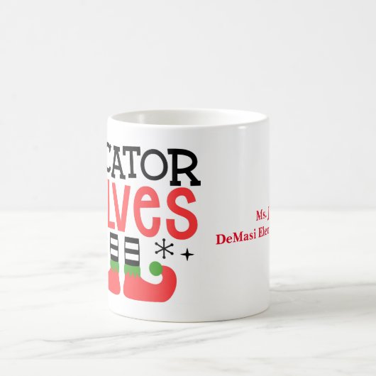 「パーソナライズされた小妖精や小人教育者」クリスマス先生 コーヒーマグカップ (中央)