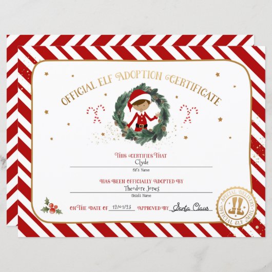 パーソナライズされた小妖精や小人養子縁組証明書 (正面/裏面)