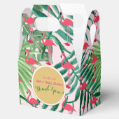 パーソナライズされた屋根型ボックス 熱帯の葉 フラミンゴ フェイバーボックス (オープン)
