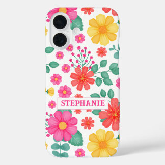 パーソナライズされた山モノグラムの花フローラかわいい iPhone 16ケース
