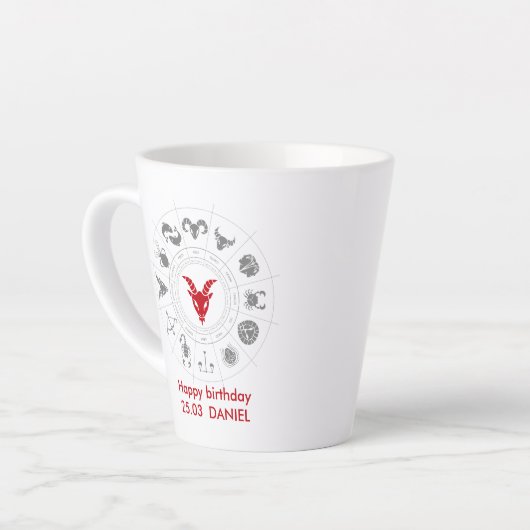 パーソナライズされた山羊座〔占星術の〕十二宮図誕生日ギフト カフェラテマグ (左アングル)