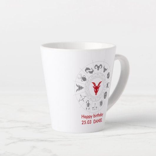 パーソナライズされた山羊座〔占星術の〕十二宮図誕生日ギフト カフェラテマグ (右アングル)