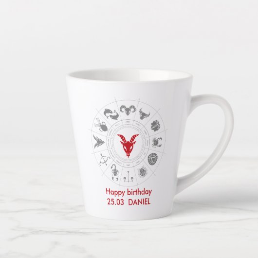 パーソナライズされた山羊座〔占星術の〕十二宮図誕生日ギフト カフェラテマグ (右)