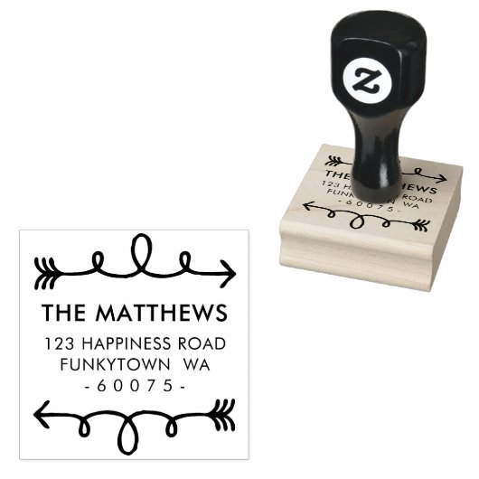 パーソナライズされた差出人住所の巻き手の矢印 ラバースタンプ (押印)