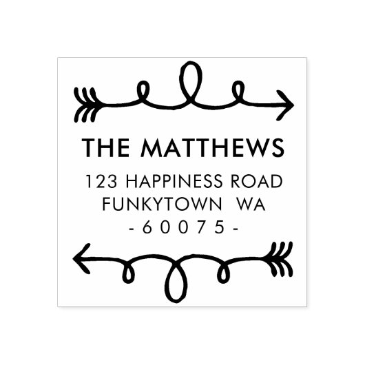 パーソナライズされた差出人住所の巻き手の矢印 ラバースタンプ (インプリント)