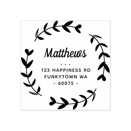 パーソナライズされた差出人住所の手描き葉 ラバースタンプ (インプリント)