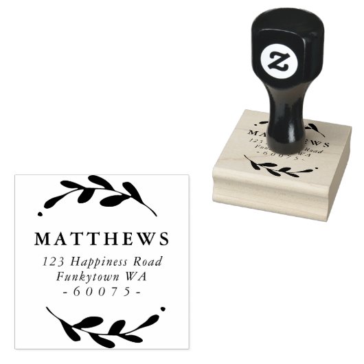 パーソナライズされた差出人住所の葉枠シンプル枠 ラバースタンプ (押印)
