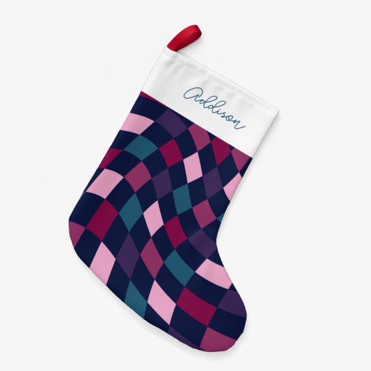 パーソナライズされた市松模様にはっきりした型 スモールクリスマスストッキング (正面 (吊り時))
