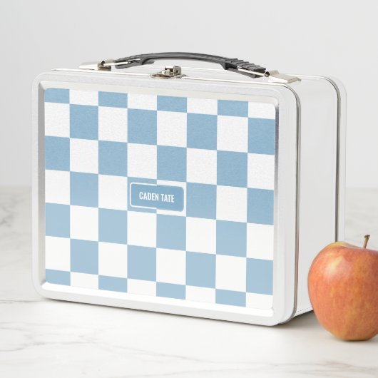パーソナライズされた市松模様にアイリスベビーブルー メタルランチボックス (インサイチュ)